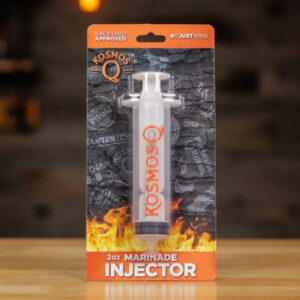 Front view of Kosmos Q 60cc marinade injector in retail packaging