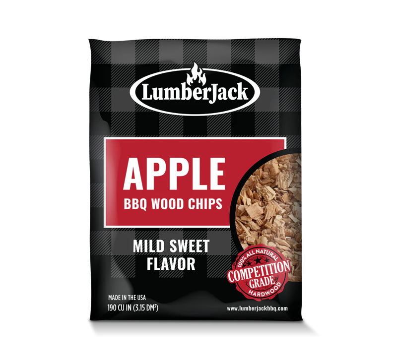LumberJack Apple BBQ Wood Chips bag showing product branding and apple wood chips.