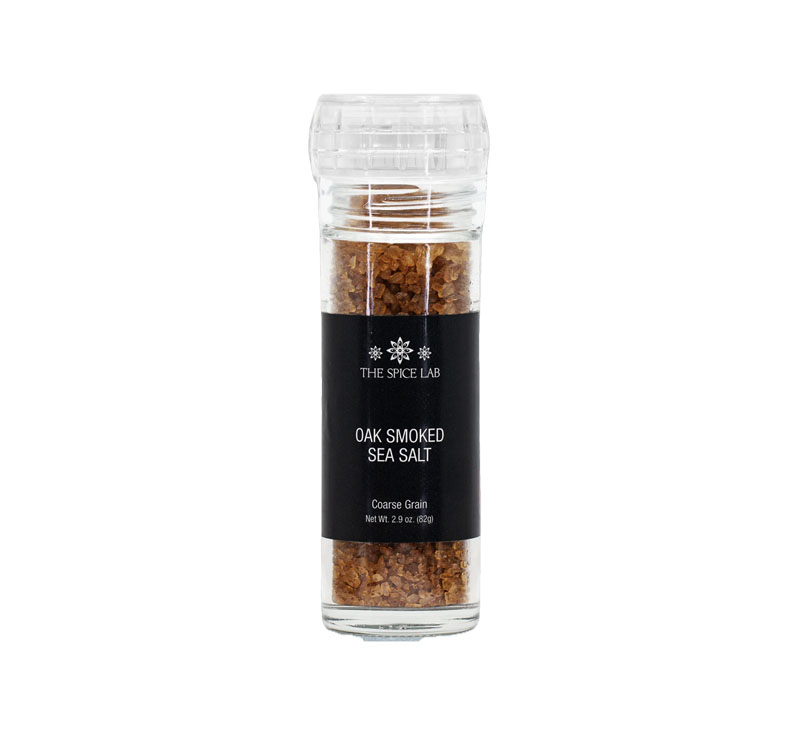 The Spice Lab oak smoked coarse sea salt grinder bottle