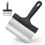 Stainless steel griddle scraper with black handle