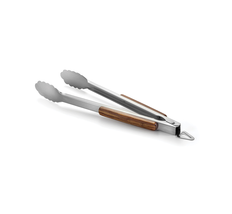 Stainless steel and wood 18-inch grilling tongs