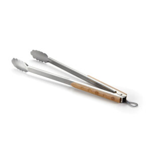 18-inch stainless steel locking grill tongs with wood handle