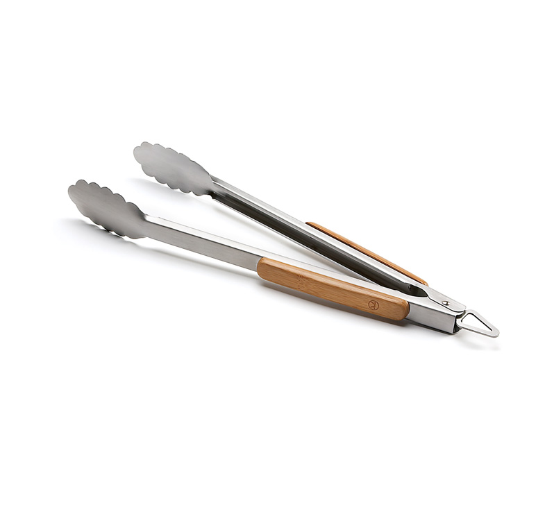 Outset Verde stainless steel locking grill tongs with bamboo handle