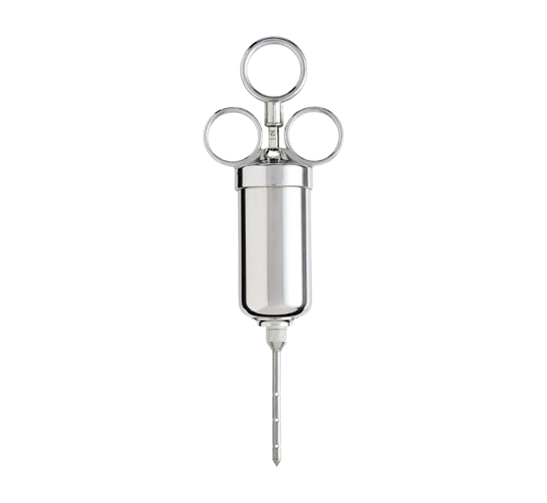 Stainless roasting marinade injector with metal barrel