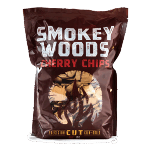 Smokey Wood Cherry Chip product bag with wood chips visible