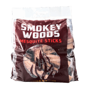 Bag of Smokey Wood Mesquite Sticks showing 8-inch mini logs