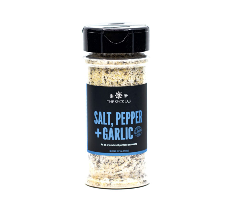 Salt pepper garlic seasoning bottle with classic spice blend