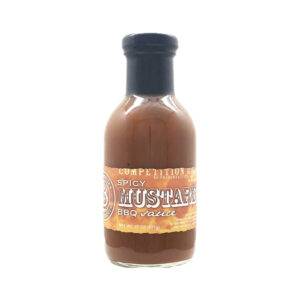Bottle of Hot Wachula’s Spicy Mustard BBQ Sauce with bold yellow label