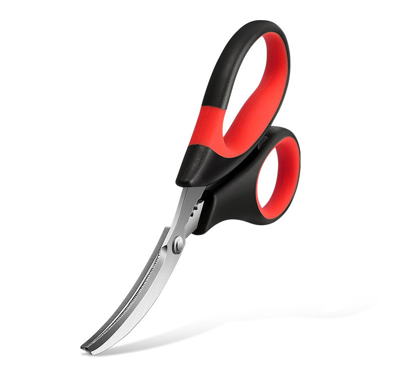 Stainless steel seafood scissors with soft red handles