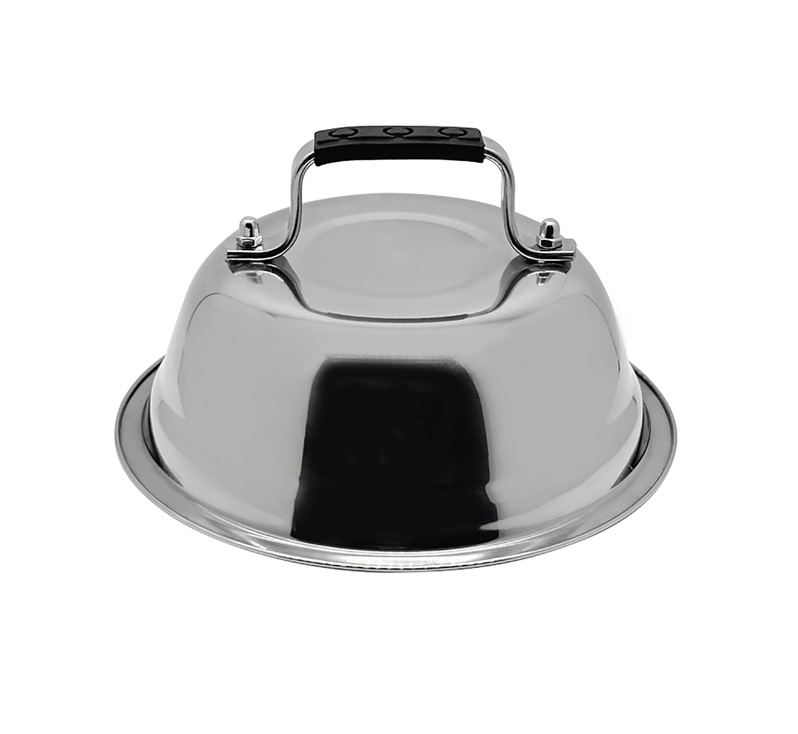 Stainless steel cheese melting dome front view
