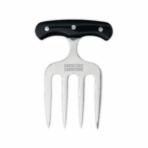 Steak carving fork front view with black handle