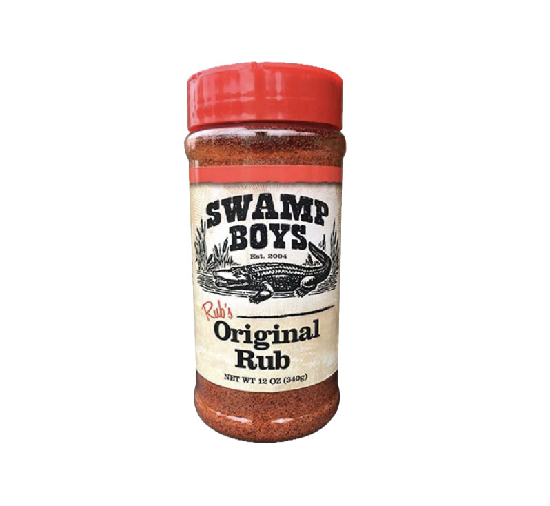 Bottle of Swamp Boys Original Rub with classic BBQ label