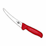 Trimming boning knife with semi-flex blade and red handle