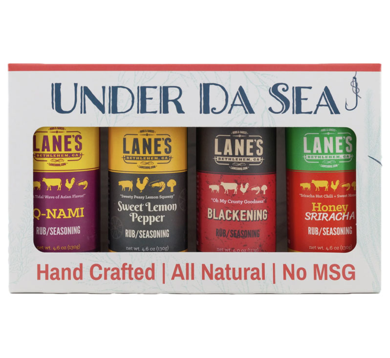 Lane’s BBQ Under Da Sea 4 pack seafood rub seasoning bottles