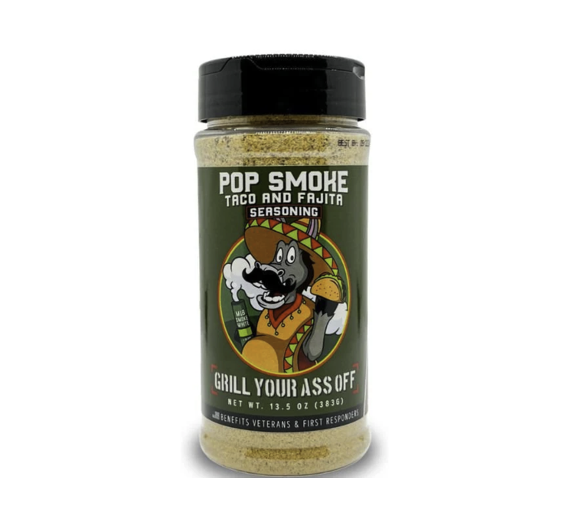 Pop Smoke taco and fajita seasoning spice bottle