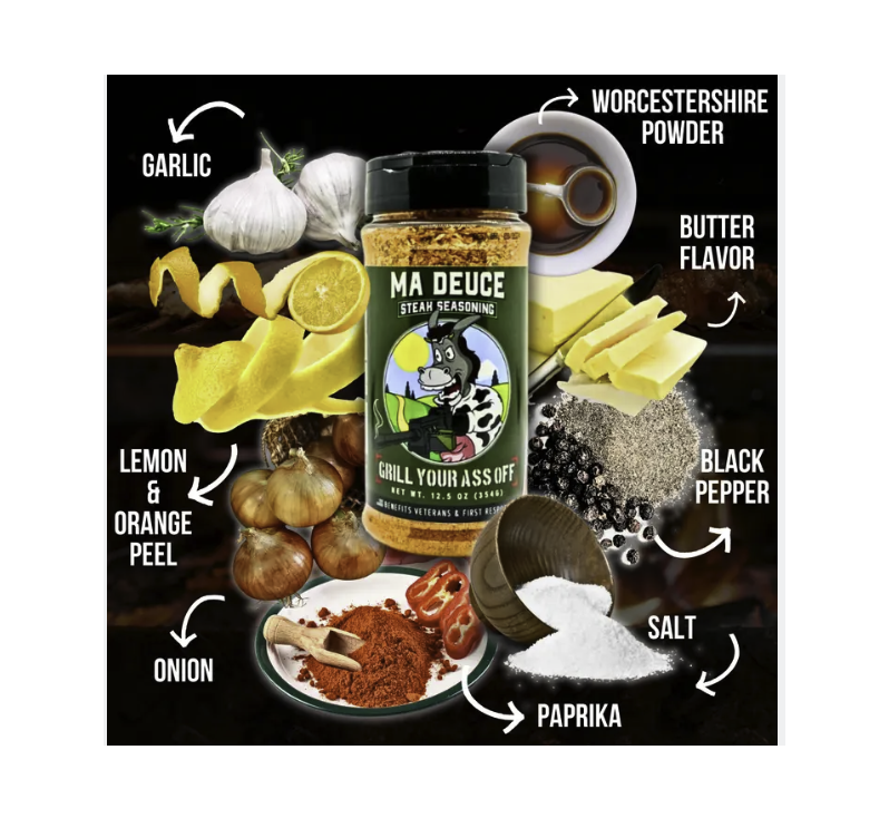 Ma Deuce Steak Seasoning bottle by Grill Your Ass Off